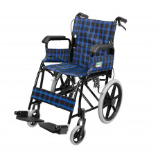 Foldable Attendant Propelled Transport Wheelchair (Flip-up Armrests) (Blue Checked)