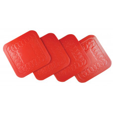 Anti Slip Silicone Rubber Square Coaster (Pack of 4) - Colour Red